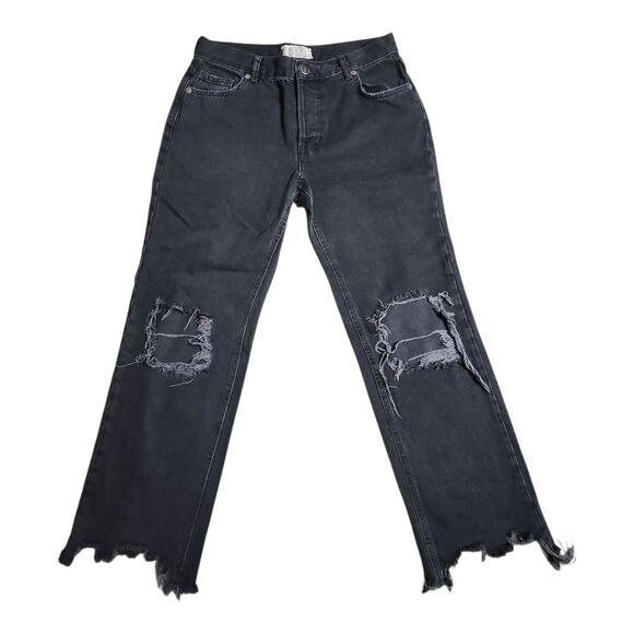 We The Free Maggie Mid Rise Washed Black Distressed Jeans Sz 26 Streetware Wide - Picture 1 of 9